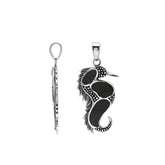 Sterling silver seahorse pendant with black shell inlay, handcrafted Bali jewelry inspired by the ocean.